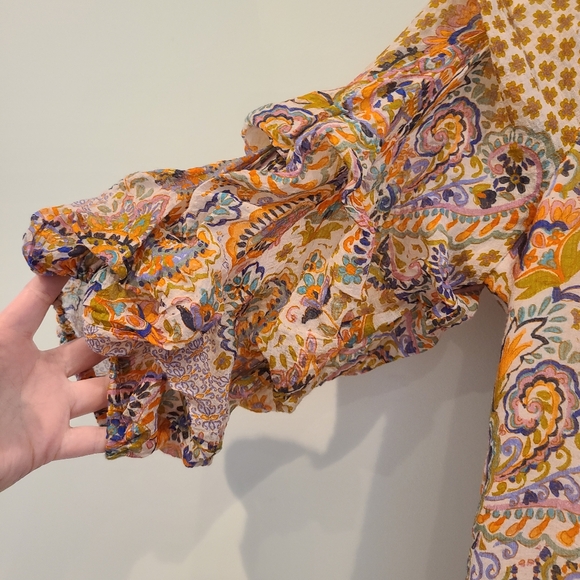 CeCe Paisley Print Tiered Gathered Sleeve Blouse - Picture 2 of 8